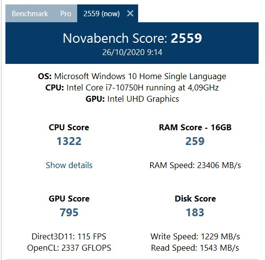 benchmark Novabench MSI GF63