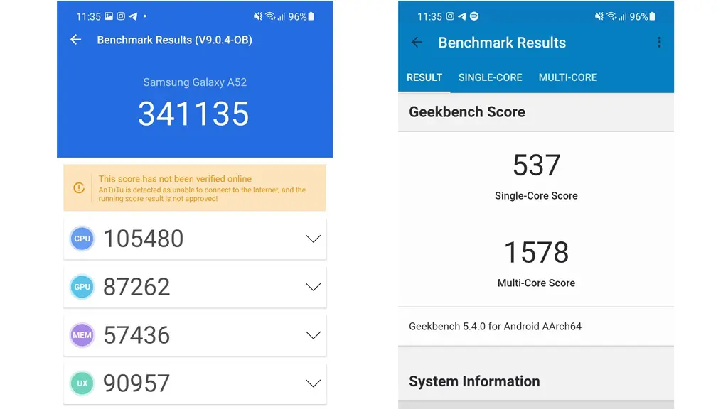 Skor Antutu Samsung Galaxy A52